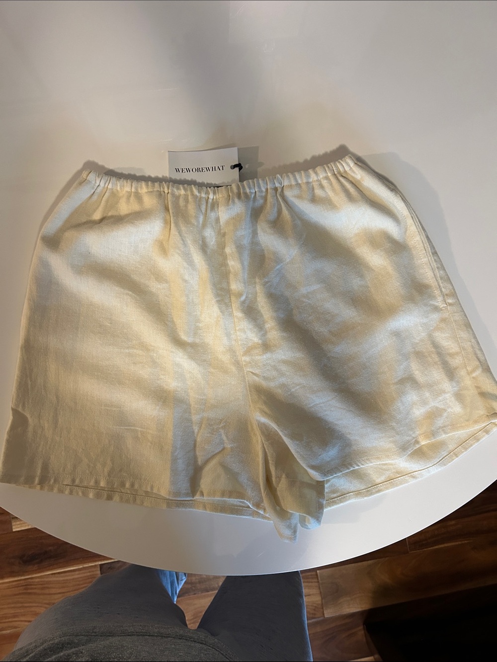 WeWoreWhat soft yellow Elastic-Waist Linen Blend Shorts